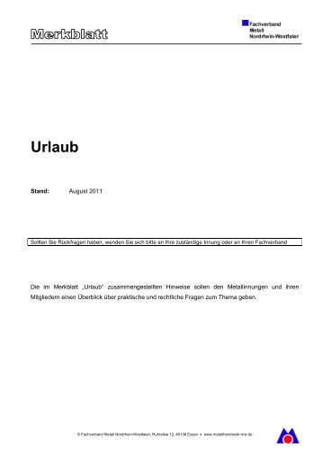 Merkblatt "Urlaub" - Bundesverband Metall