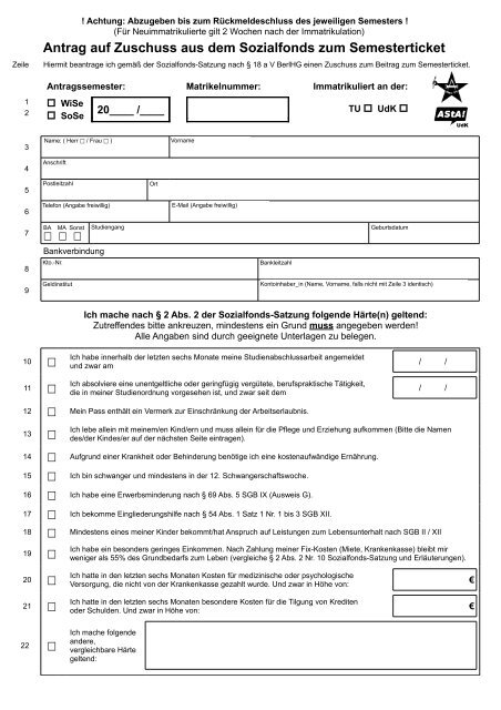 Antrag Auf Zuschuss Aus Dem Sozialfonds Zum Semesterticket Pdf