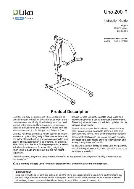 Instruktion guide Uno 200 - www.liko.com - Hill-Rom