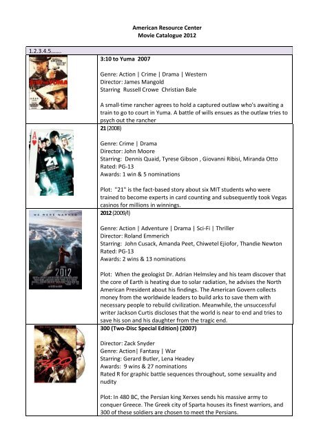 American Resource Center Movie Catalogue 2012 1.2.3.4.5â€¦â€¦. 3 ...