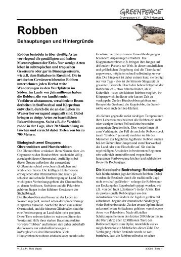 Robben (pdf, ca. 250 kB) - Greenpeace Gruppen in Deutschland