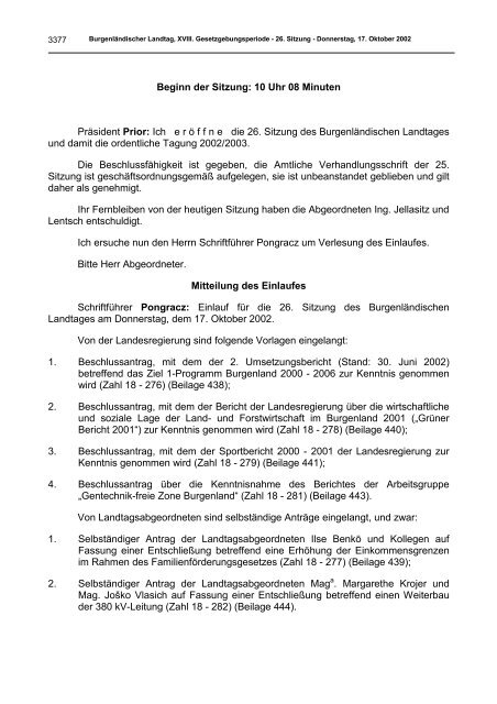 Protokoll 26. Sitzung - Burgenland.at