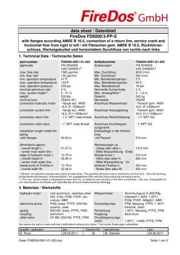 data sheet / Datenblatt FireDos FD6000/3-PP-S