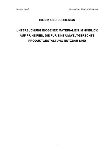 bionik und ecodesign untersuchung biogener materialien ... - Biokon