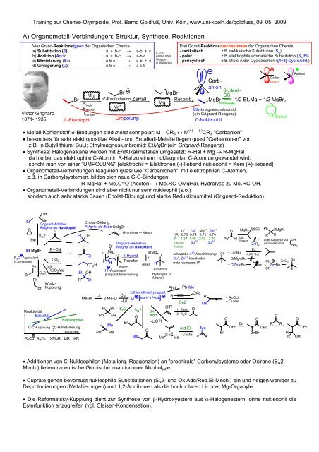 A) Organometall-Verbindungen: Struktur, Synthese, Reaktionen