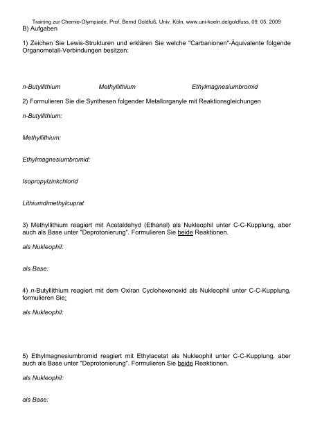 A) Organometall-Verbindungen: Struktur, Synthese, Reaktionen