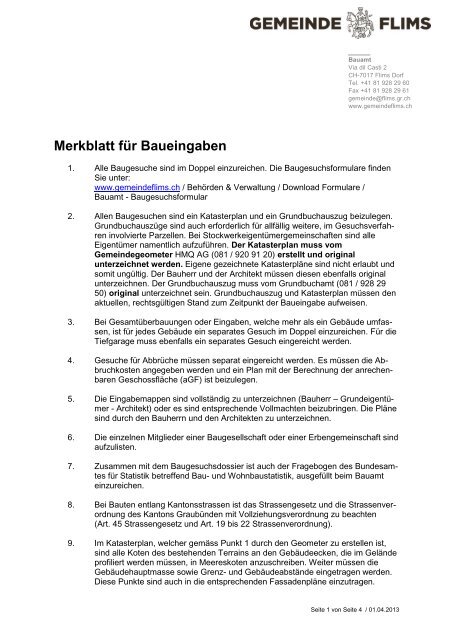 Merkblatt für Baueingaben - Gemeinde Flims