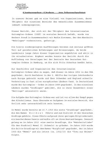 Der Guttempler-Orden im Memelgebiet - Arbeitsgemeinschaft der ...