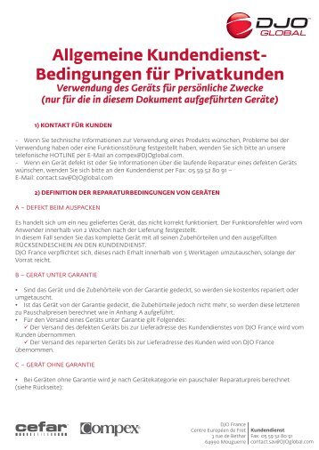 Allgemeine Kundendienst- Bedingungen für Privatkunden - DJO