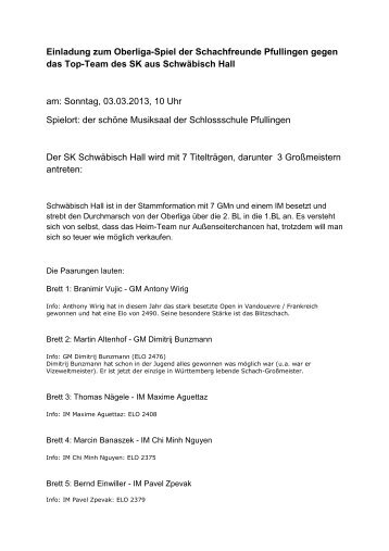 Einladung zum Oberliga-Spiel der Schachfreunde Pfullingen gegen ...
