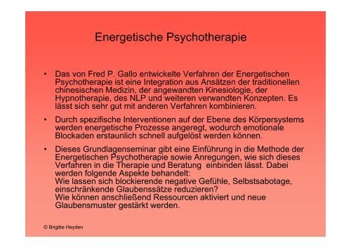 Phasen der Energetischen Psychotherapie - Brigitte Heyden
