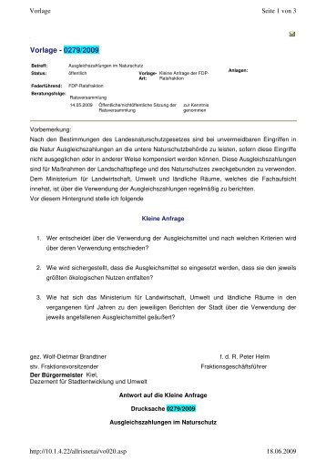 Vorlage - 0279/2009 - FDP Ratsfraktion Kiel