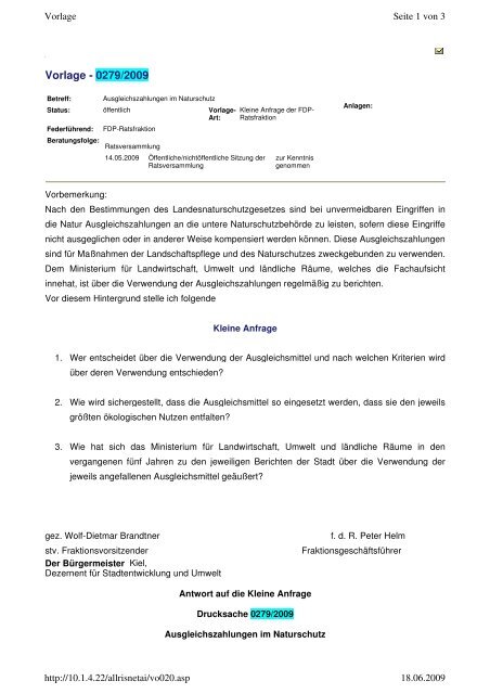 Vorlage - 0279/2009 - FDP Ratsfraktion Kiel