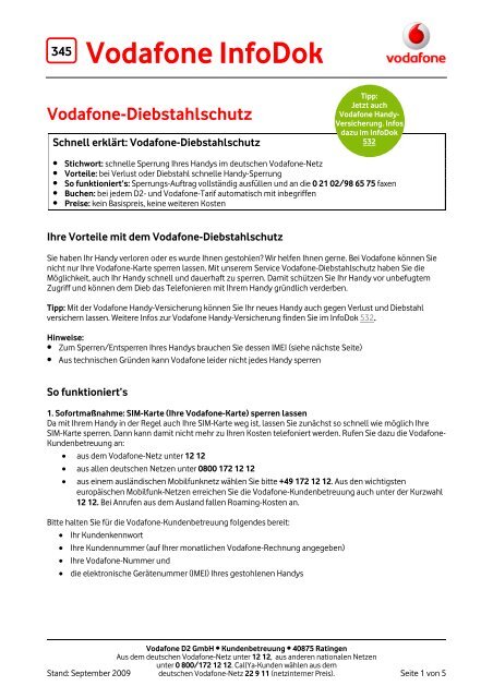 Infodok 345: Vodafone-Diebstahlschutz