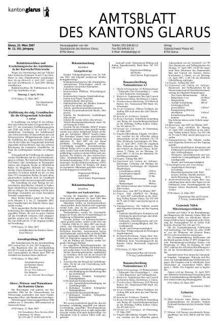 Amtsblatt des Kantons Glarus, 22.3.07 - glarus24.ch