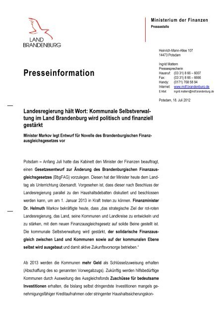 FAG Novelle vorgelegt.pdf - Ministerium der Finanzen - Land ...