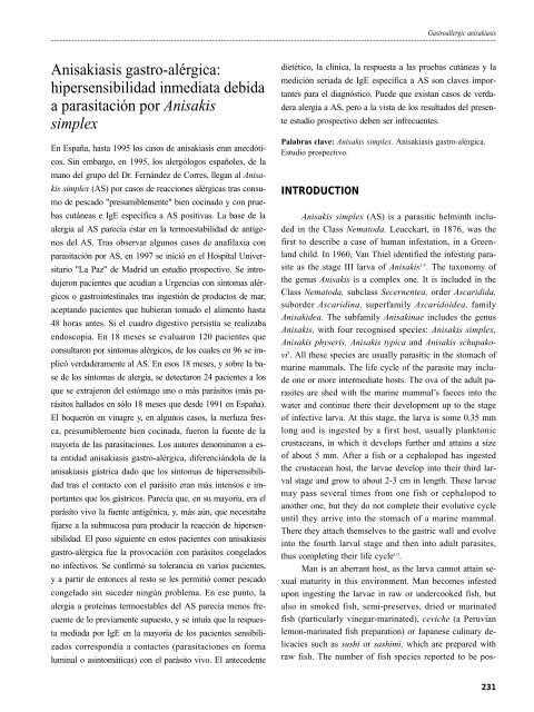 Gastroallergic anisakiasis: immediate ... - Revista seaic