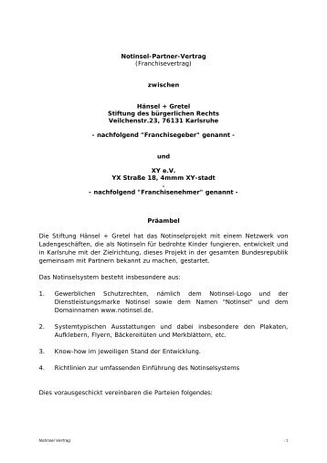 Notinsel-Partner-Vertrag (Franchisevertrag) zwischen ... - Ruhrbarone
