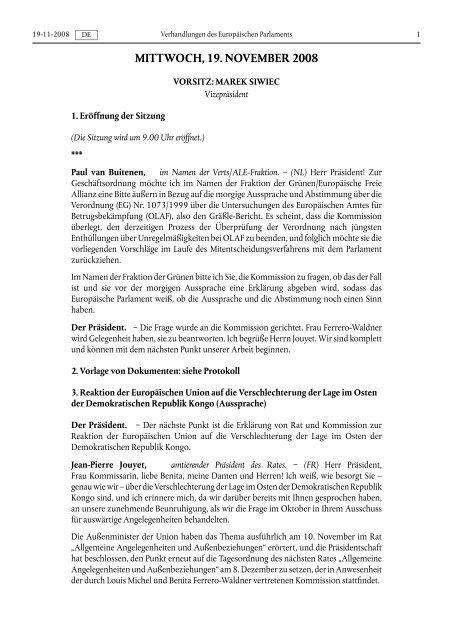 Verhandlungen Des Europaischen Parlaments Europa