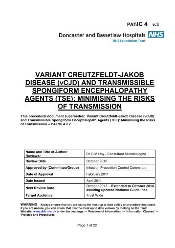 VARIANT CREUTZFELDT-JAKOB DISEASE (vCJD) AND ...