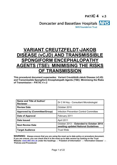 VARIANT CREUTZFELDT-JAKOB DISEASE (vCJD) AND ...