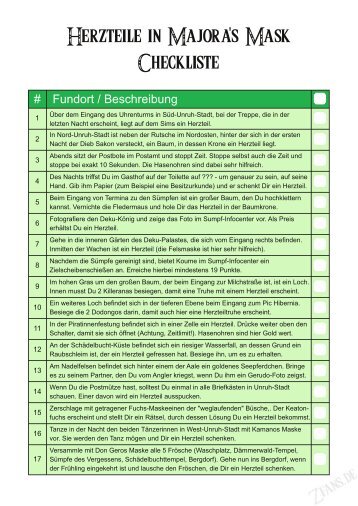 Herzteile in Majora's Mask Checkliste - ZFans