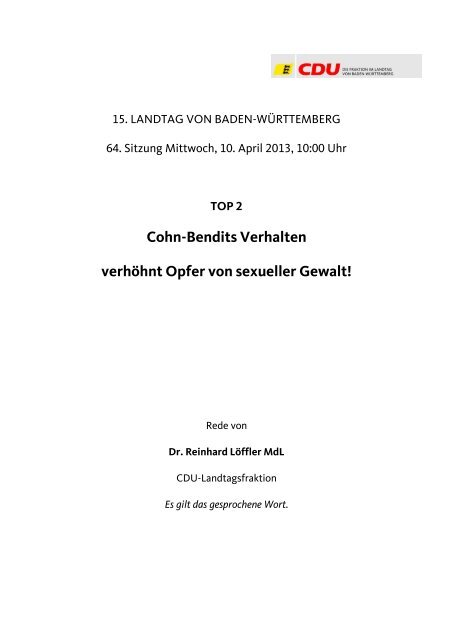 2013-04-10 Loeffler zu Preisverleihung an Cohn ... - CDU-Fraktion