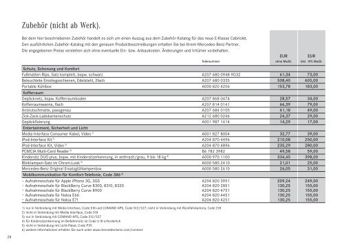 Preisliste Mercedes-Benz E-Klasse Cabriolet (A207) vom 29.01.2010.