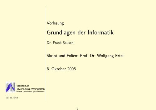 Grundlagen der Informatik - Hochschule Ravensburg-Weingarten