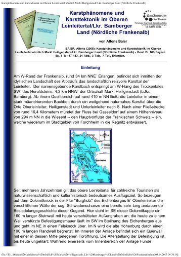 Karstphänomene und Karsttektonik im Oberen Leinleitertal nördlich ...