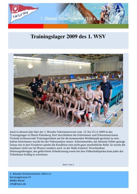 Trainingslager 2009 - 1. Weseler Schwimmverein