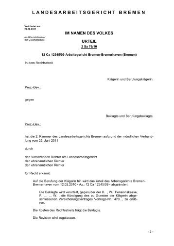 2 Sa 76/10 (pdf, 81.5 KB) - Landesarbeitsgericht Bremen