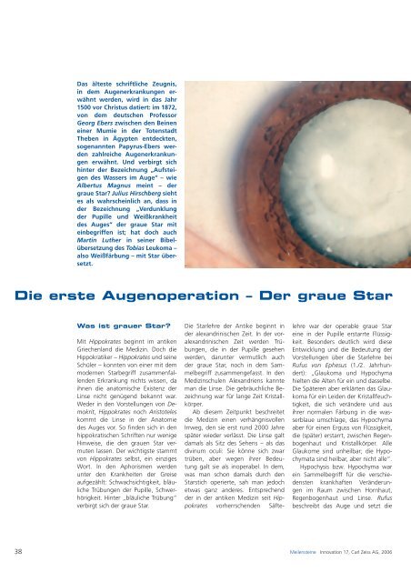 Die erste Augenoperation – Der graue Star - Carl Zeiss, Inc.