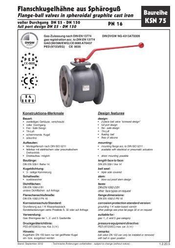 Datenblatt Flanschkugelhahn KSN 75