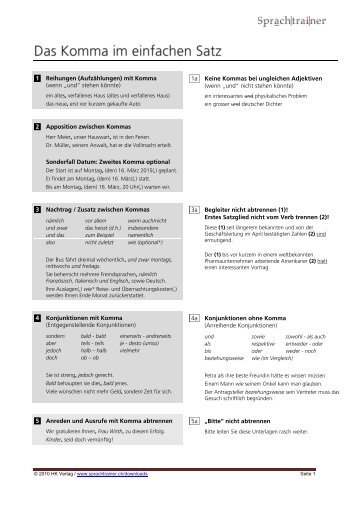 1 Reihungen (Aufzählungen) mit Komma (wenn „und ... - Sprachtrainer