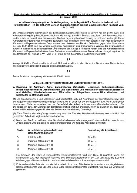 Weitergeltung der Anlage 8 AVR - ARK Bayern