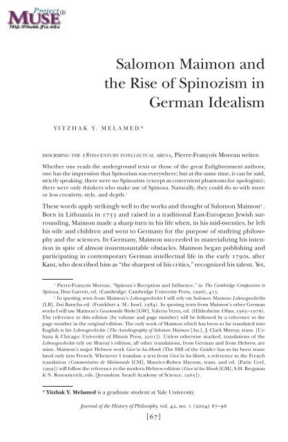 Salomon Maimon the Rise of Spinozism Idealism