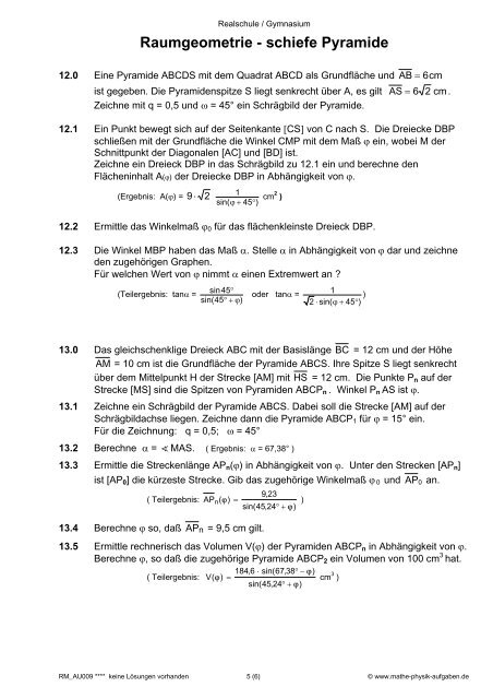 Raumgeometrie - Prisma (Würfel, Quader) - Mathe-Physik-Aufgaben