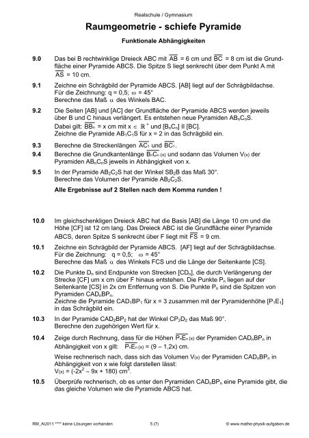 Raumgeometrie - Prisma (Würfel, Quader) - Mathe-Physik-Aufgaben