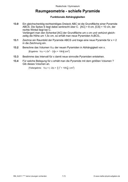 Raumgeometrie - Prisma (Würfel, Quader) - Mathe-Physik-Aufgaben