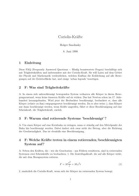 Coriolis-Kräfte - GSI - Theory