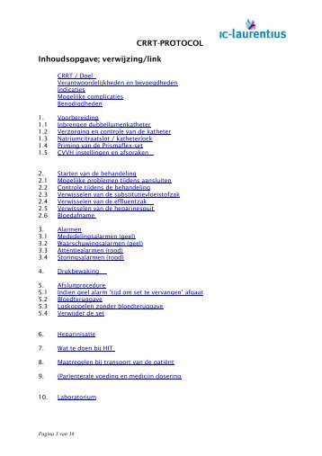 CRRT-PROTOCOL Inhoudsopgave; verwijzing/link - Dit is het web ...