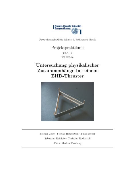 Protokoll - Physikalisches Projektpraktikum