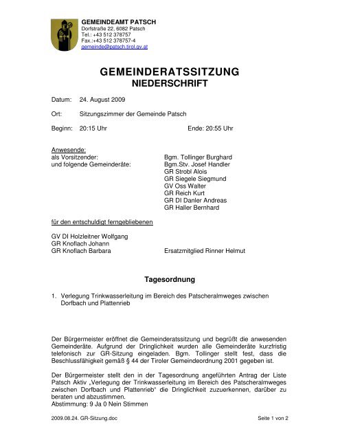 GEMEINDERATSSITZUNG - Gemeinde Patsch