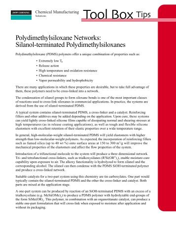 Tool Box Tips - Polydimethylsiloxane Networks - Dow Corning