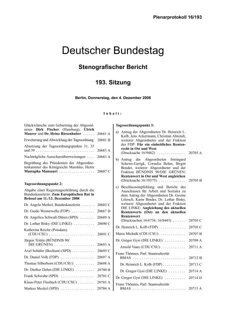 Plenarprotokoll 16/193 - Deutscher Bundestag