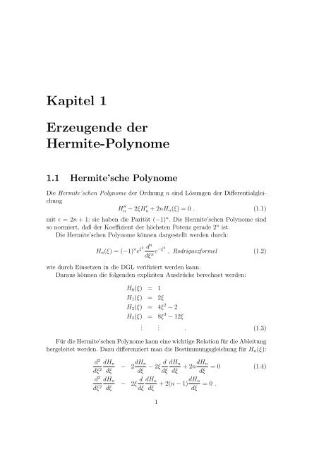 U. Mosel, Die erzeugende Funktion der Hermite-Polynome - FIAS