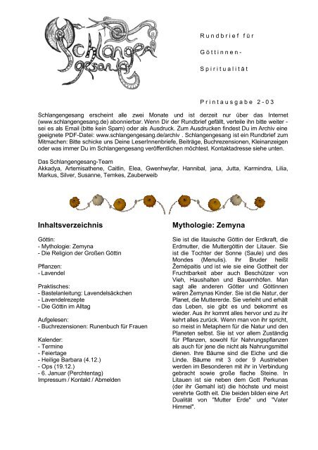 PDF-Ausgabe - Schlangengesang