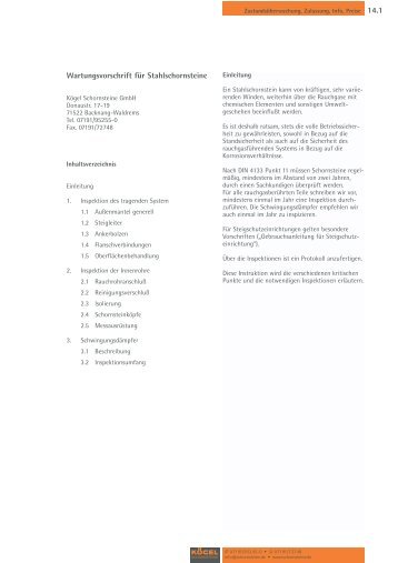 Wartungsvorschriften für Stahlschornsteine (PDF) - Koegel ...