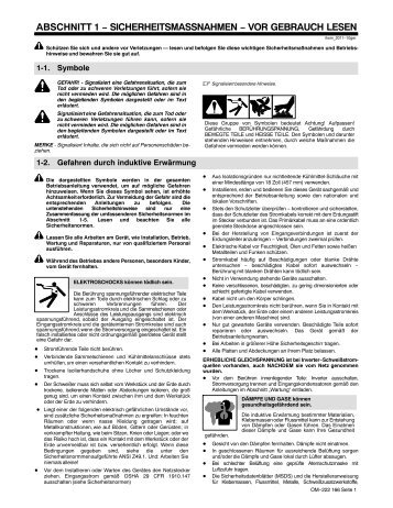 ABSCHNITT 1 − SICHERHEITSMASSNAHMEN − VOR GEBRAUCH ...